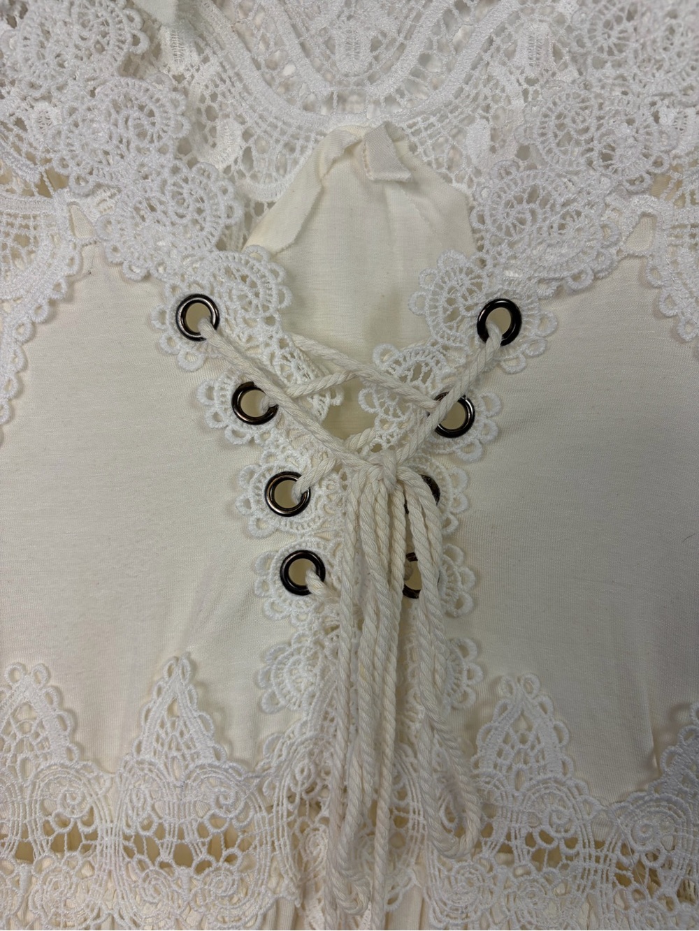 POL Crochet Bell Sleeve Boho Lace Up Peasant Top size small Summer Bohemian 70s - Picture 4 of 13